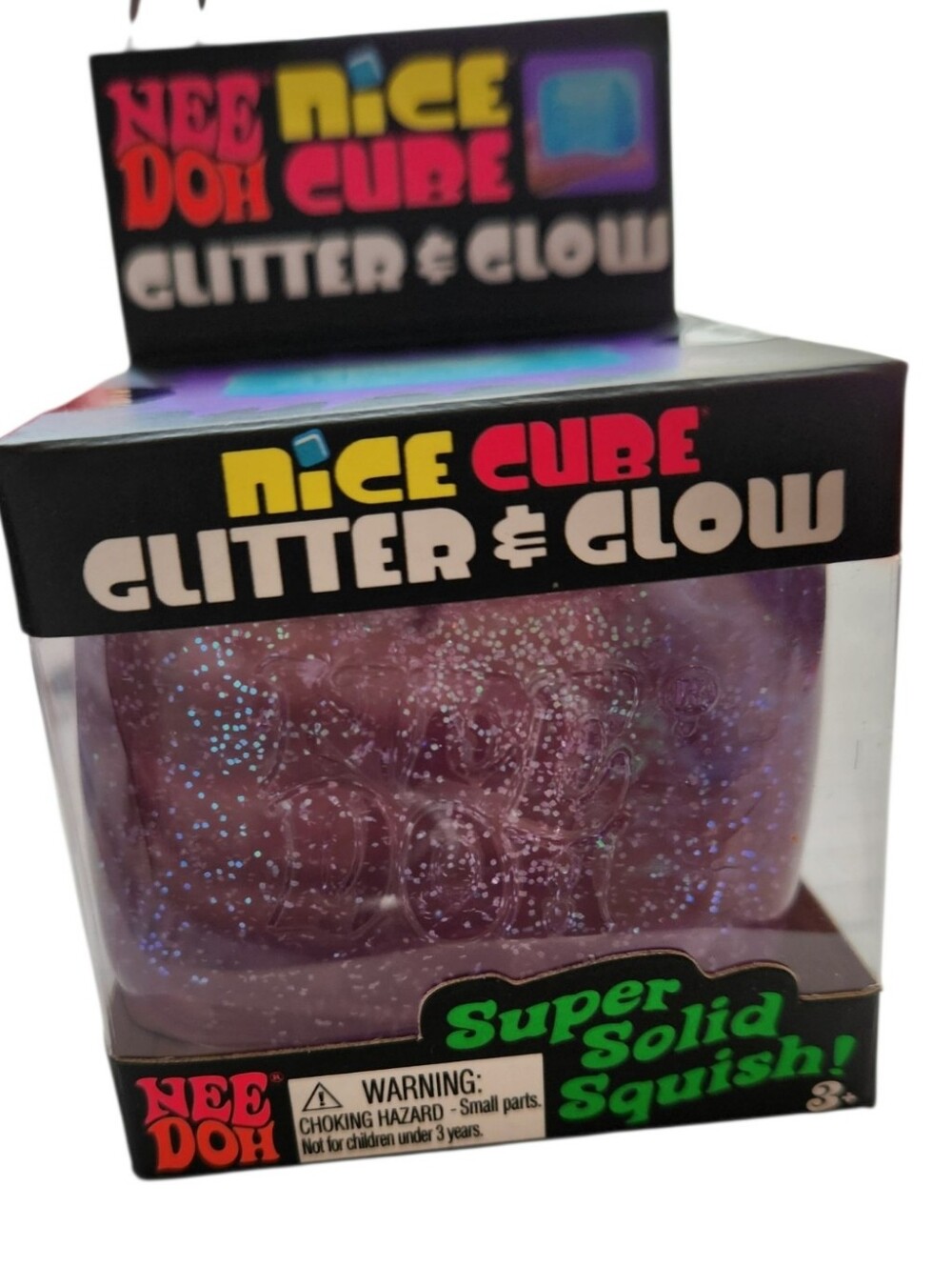 NEW NeeDoh Glitter & Glow Nice Cube Purple Shimmers Shines & Glows Stress Ball